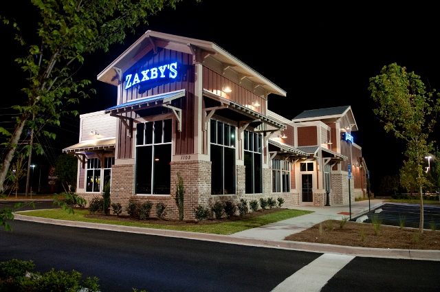 Zaxby's Restaurant Silo Building Exterior at Night